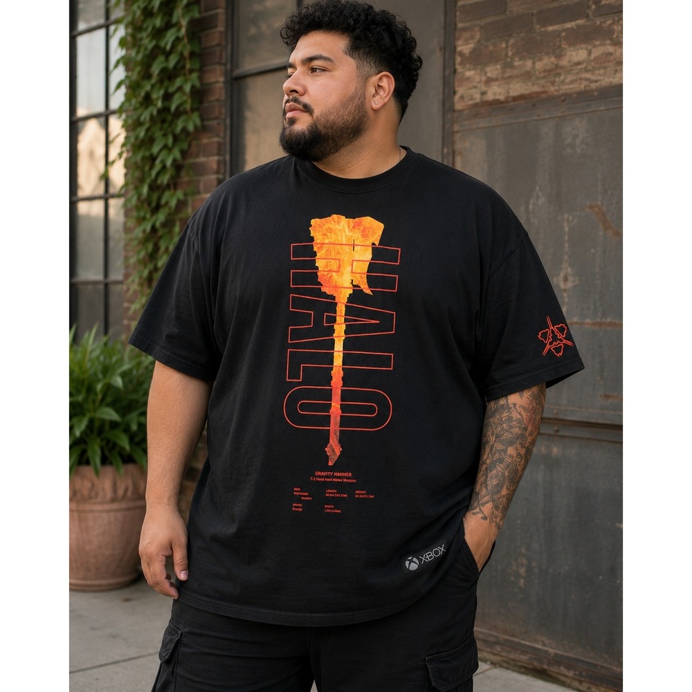 Halo Gravity Hammer Xbox Meta Threads Black Graphic T-Shirt 3XL Gaming Tee
